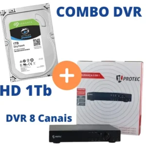 COMBO - DVR 8 CANAIS JL PROTEC + HD 1TB SEGURANÇA SKYHAWK SEAGATE
